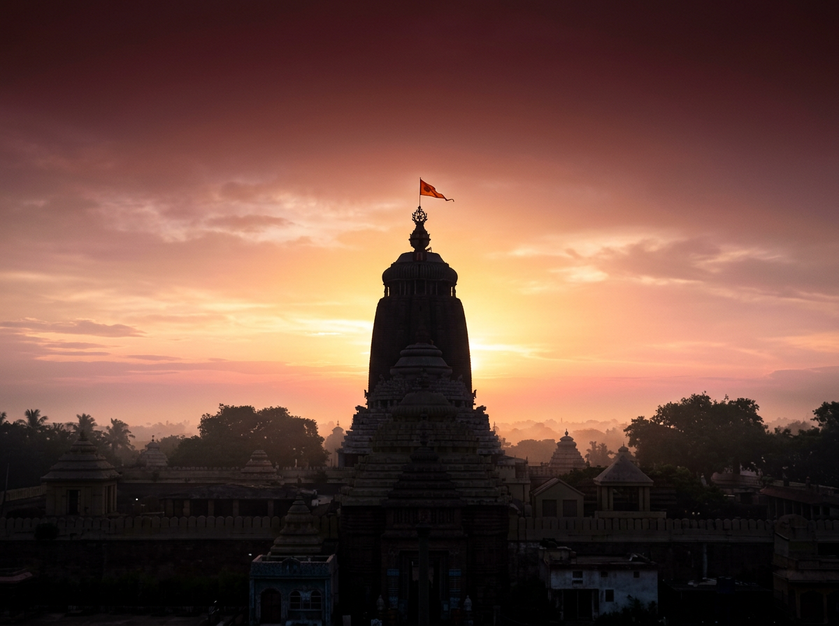 Silhouette of the Jagannath Temple at sunrise